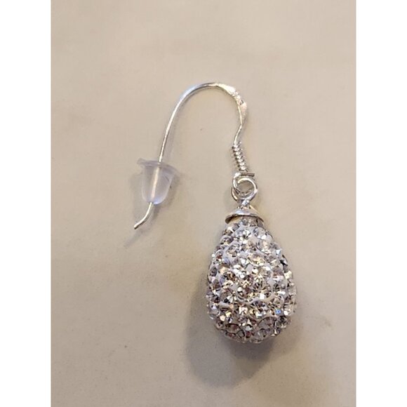 Sterling Silver Teardrop Dangle Earrings With Clear Crystal Accents - Picture 5 of 5